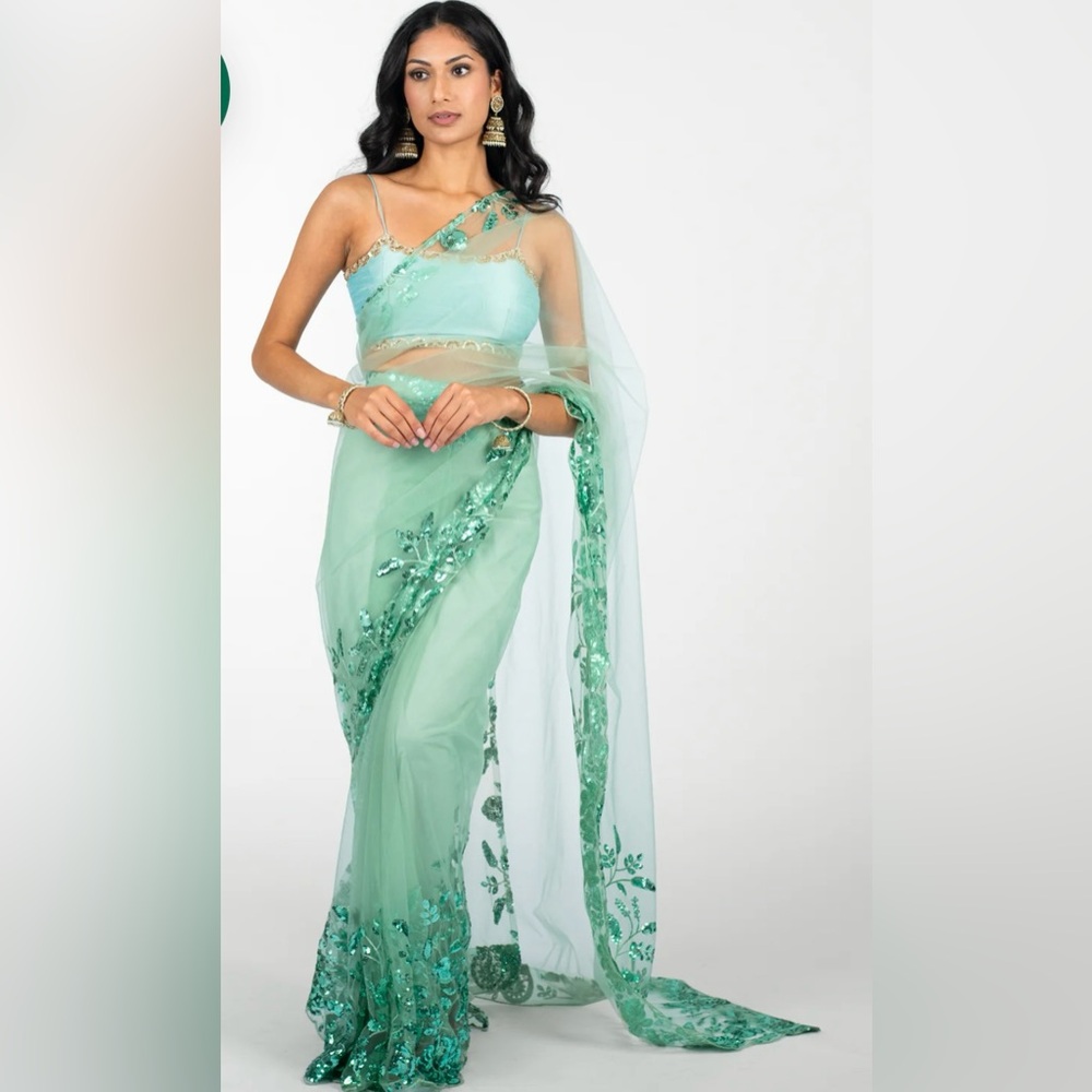 The Saree Room SEAFOAM OPULENCE EASY-DRAPE SAREE XS-M